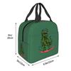 Green Cartoon Skateboard Dinosaur Print Lunch Tote Bag Insulated Leakproof Lunch Box Container with Front Pocket for Girls Boys