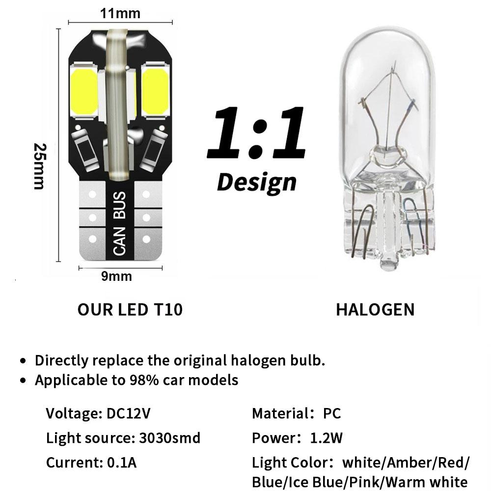 T10 Car Led Light Bulb W5W LED Canbus No Error Super Bright Car Interior Light SMD Auto Bulb White Amber Red Reading Dome Lamp