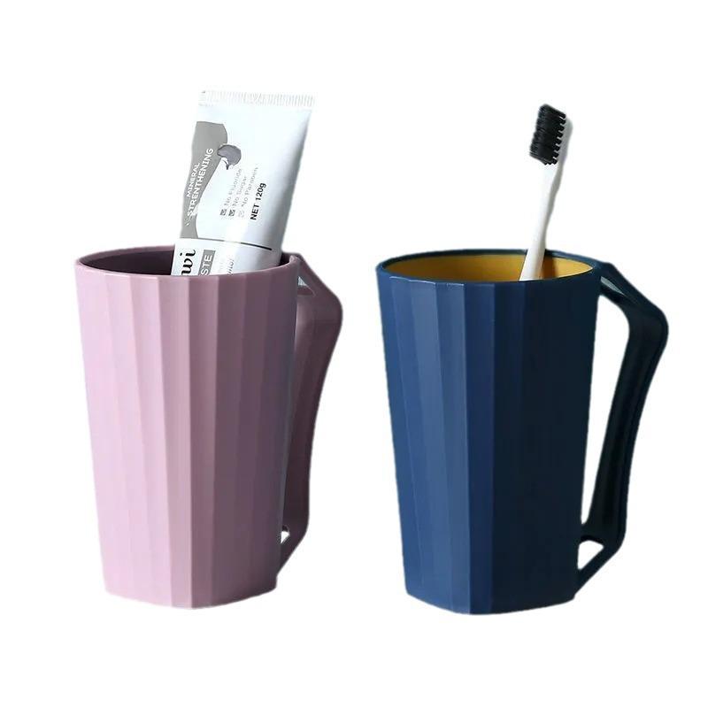 Dual-Color Toothbrush & Mouthwash Cup with Handle - Anti-Fall Design for Dorm or Couple Use