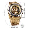 Forsining Men's Mechanical Watch with Golden Stainless Steel Skeleton, Transparent and Waterproof