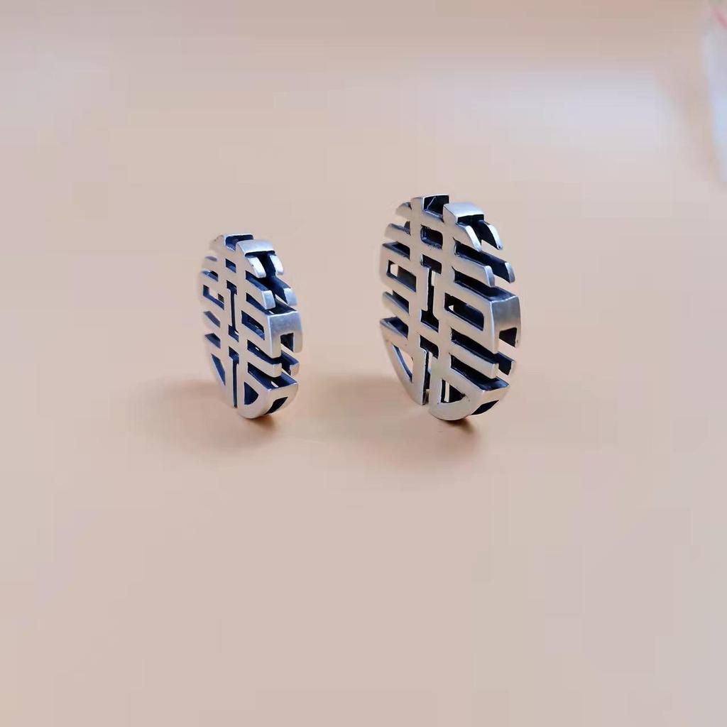 Sterling Silver Double Happiness Necklace & Hollow Xi Bracelet for Women - Retro Chinese Ethnic Style