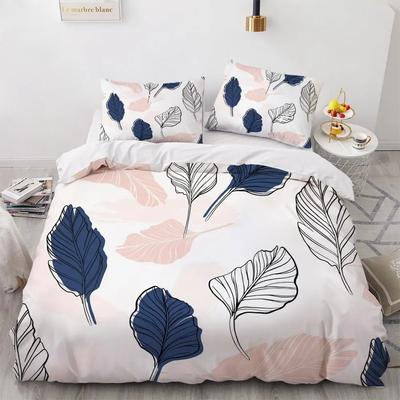 Plant Duvet Cover Set King Size Navy Blue Pink Leaf Plant Printed Chic Bedding Set Soft for All Seasons Polyester Quilt Cover