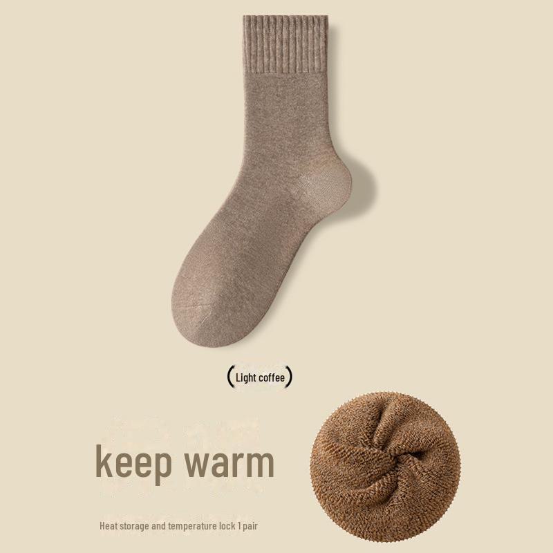 Men's Thick Wool Mid-Tube Terry Socks - Warm, Velvet-Lined, Cold-Resistant for Autumn and Winter