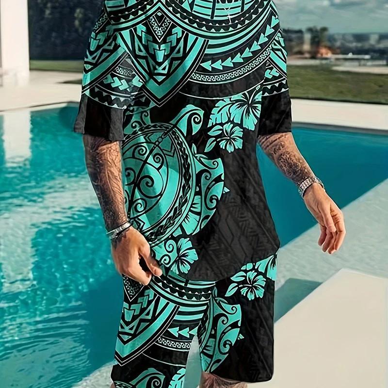 Men's 3D Printed Casual Sports Fashion Set, Breathable and Refreshing Running and Fitness Shorts, Oversized Y2K Style Street Wear, Summer