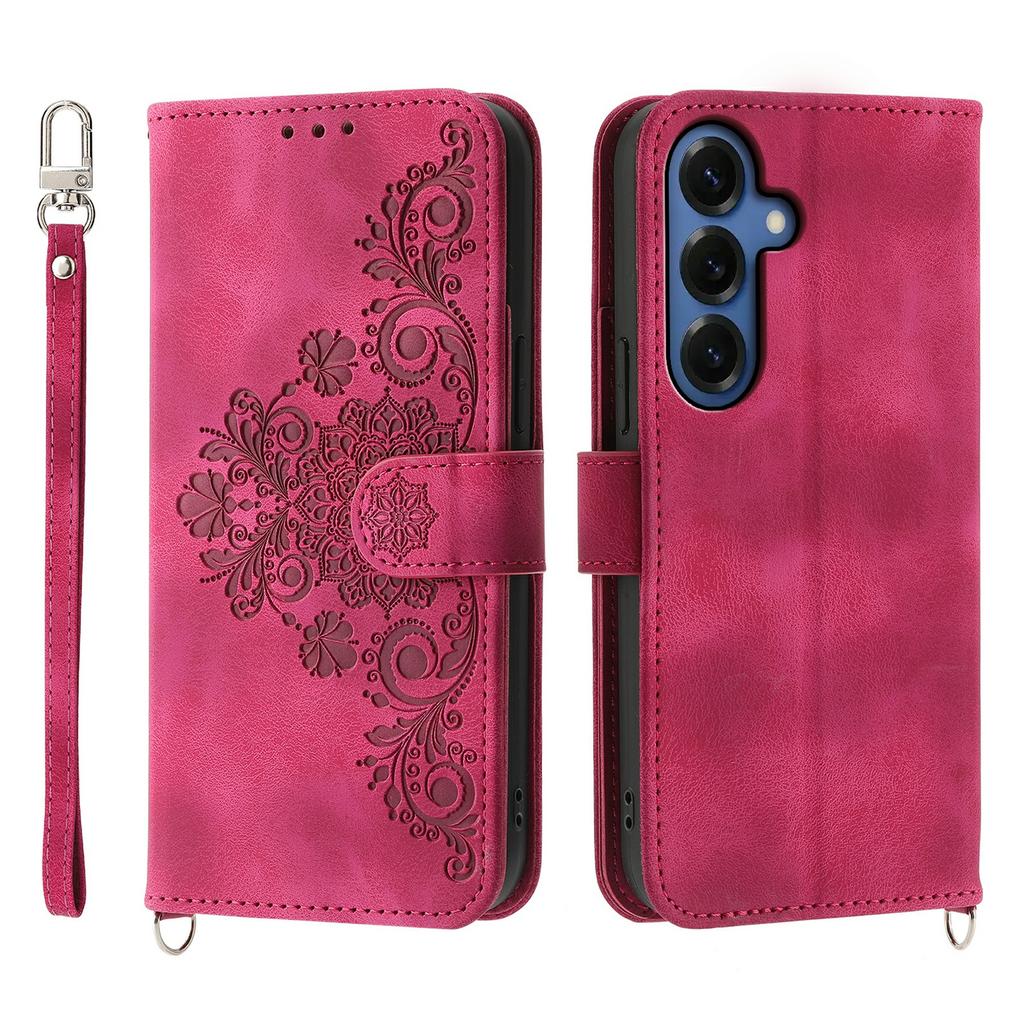 For Samsung Galaxy S26+ Case Flower Pattern PU Leather Wallet Phone Cover with Strap