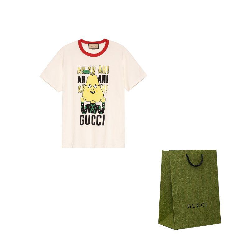 Gucci T Shirts Unisex Beige Crew Neck Moderate Straight Fit 703439XJEIY9095