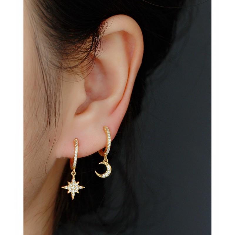 Asymmetrical Star Moon Earrings Women Sterling Studs Fashion Trendy Ear Cuffs
