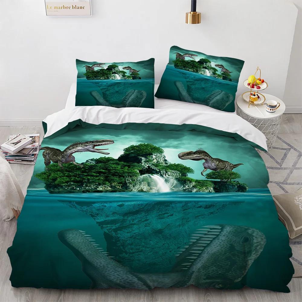 Dinosaur Duvet Cover Set King Queen Size For Kids Boys Girls Polyester Bedding Set Cartoon Wild Animals Pattern Comforter Cover
