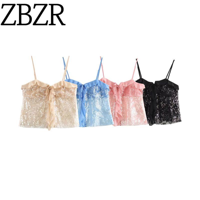Zbzr Spring New Women Clothes Western Style Fashion Simple and Versatile Casual Sequins Sling Top 9491887