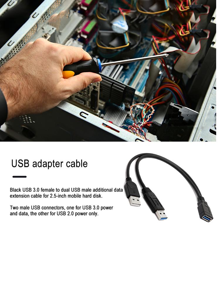 USB 3.0 auf Dual-USB Extra Power Datenverlängerungskabel Dual-USB Externes PC-Zubehör für 2,5-Zoll Externe HDD