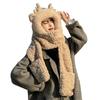 Antlers Plush Thickened Hat Scarf Gloves Integrated Women's Winter Warm Scarf Hooded Riding Pullover Hat