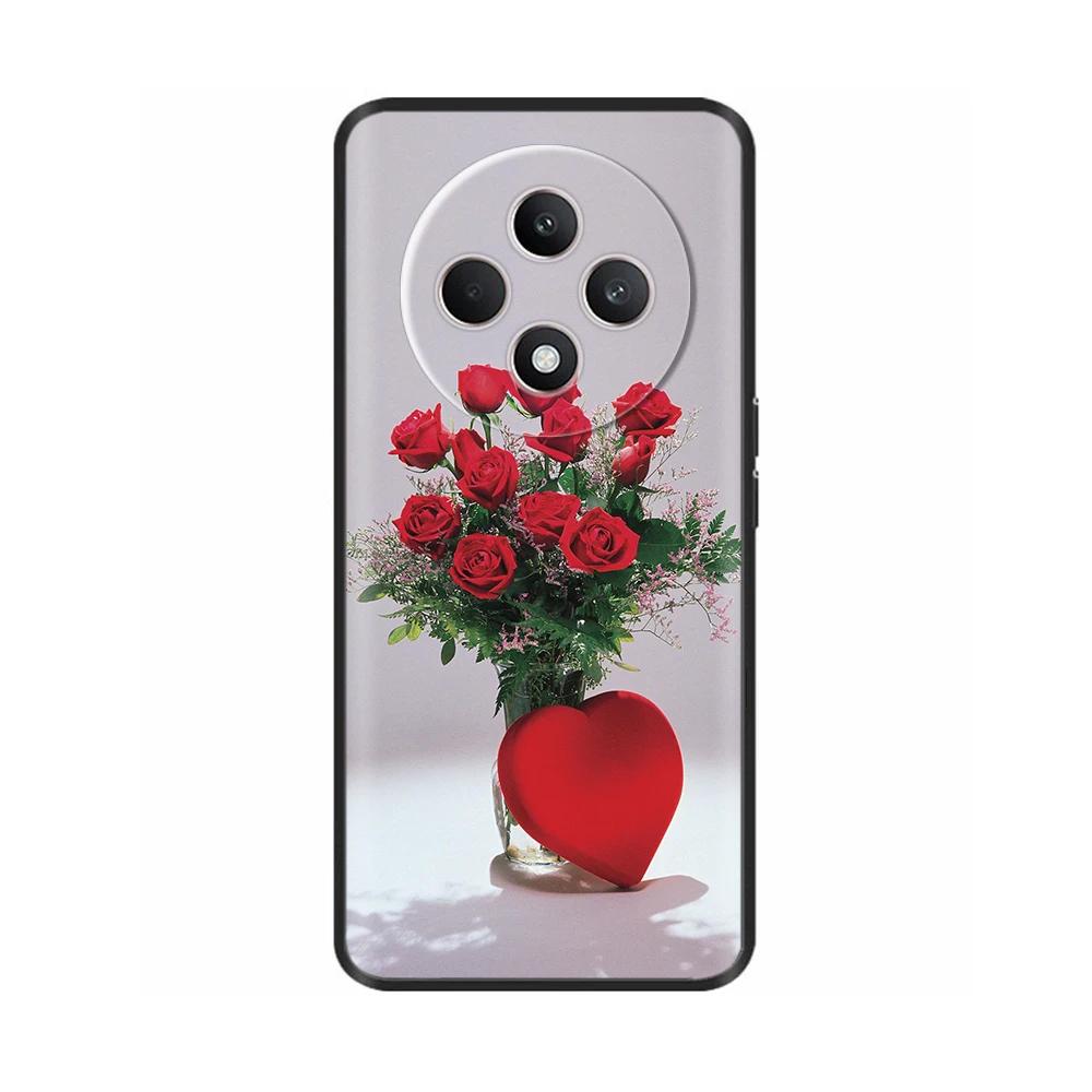 Für Oppo Reno12 F Hülle CPH2687 Cover Niedliches Liebesherz Weiche Schwarze Silikon Schutzhüllen für Reno 12F Reno12F 5G 2024 Fundas