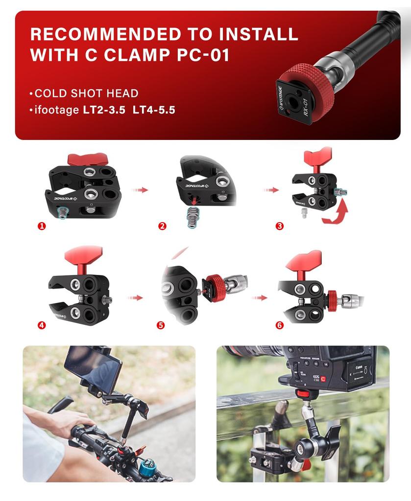 IFOOTAGE Adjustable Friction Magic Arm for DSLR Camera LED and Microphone 5.5-inch (14cm) Rig, LCD/DV Monitor, Light, Flashlight, - LT2-3.5