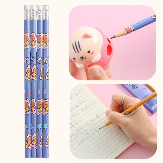 4Pcs Astronaut Cartoon Pencils Set Portable Space Theme Pencils with Eraser Head Safe Kids
