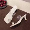 Soft Leather Bow Rhinestone Transparent Sandals Women's High Heels Are Not Tired of Feet Summer New French Fairy Thick Heel Cool Slippers