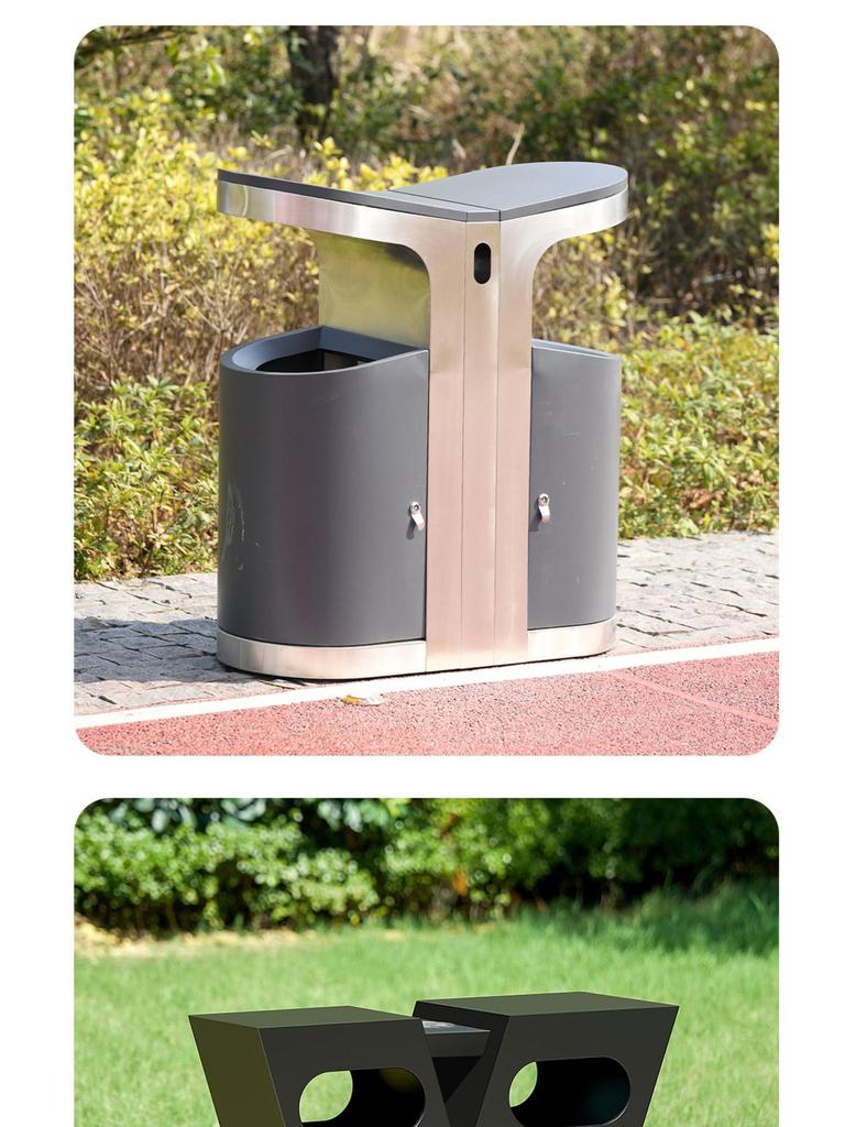 Stainless Steel Outdoor Trash Can with Waste Separation for Parks, Streets, and Scenic Areas