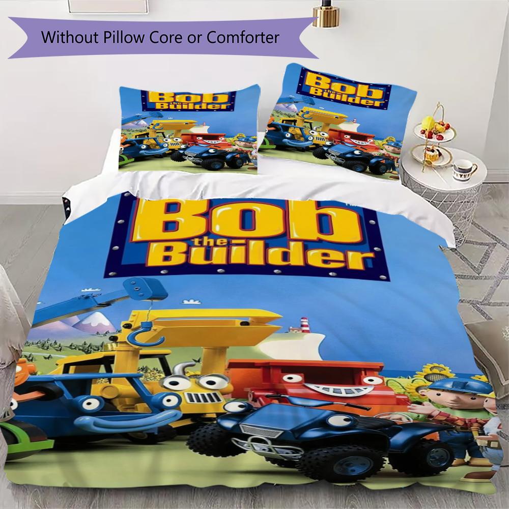 Bob der Baumeister Anime Muster Bettwäsche Steppdecken-Set Steppdecke Kissenbezug Heimdekoration Geburtstagsgeschenk (1 * Bettbezug + 2 * Kissenbezug ohne Füllung)12 135x200cm