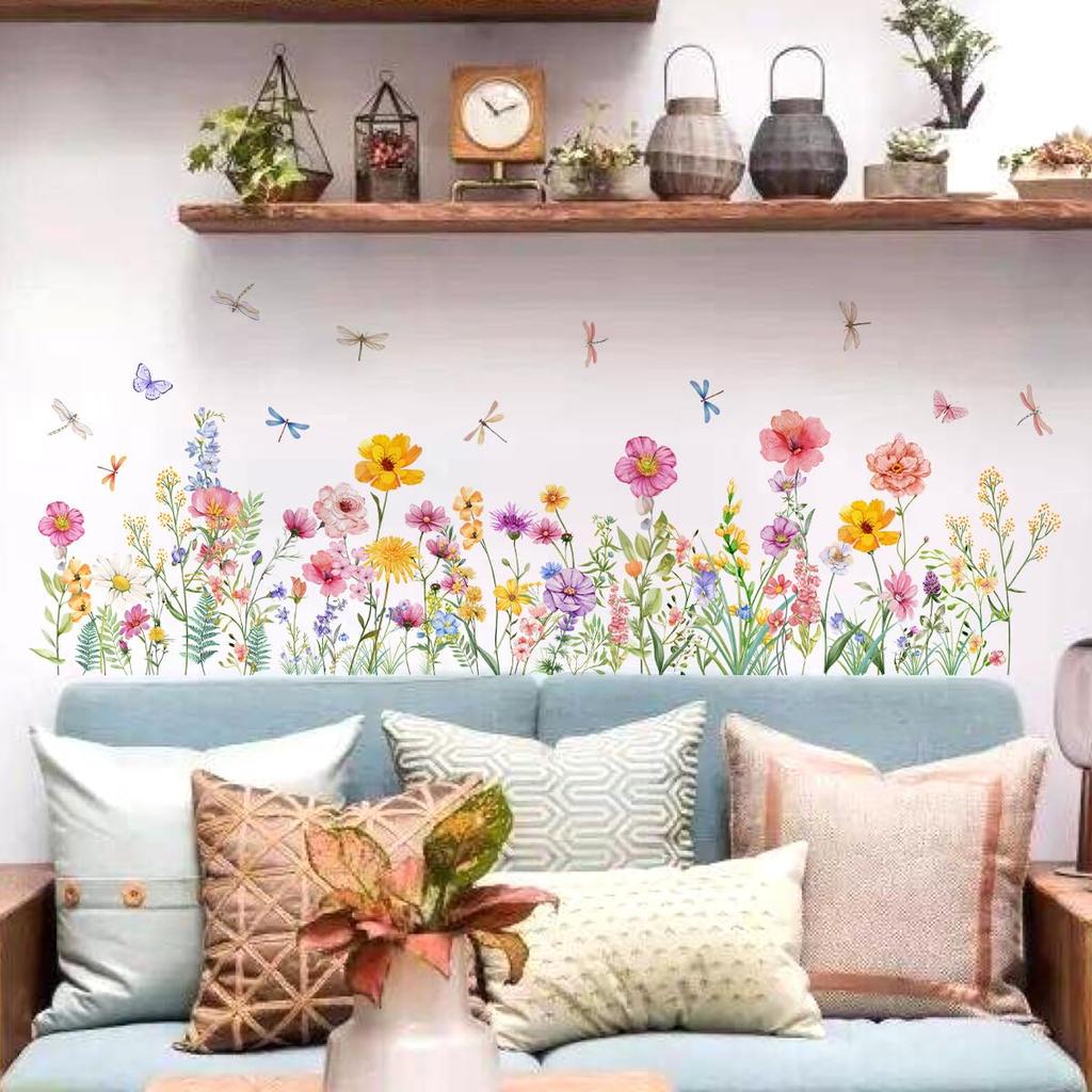 Wall Flower Floral Wall Decorative Wall Decal for Living Bedroom Wall Wallpaper Stickers, Plants, Purple, Lavender, Ball, Blue, Dandelion, Butterfly,