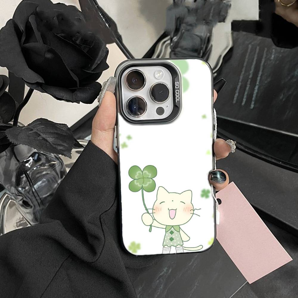 2026-Four-leaf clover Phone Case For iPhone 17,16,15,14,13,12,Pro MAX Black Matte Shockproof Cover