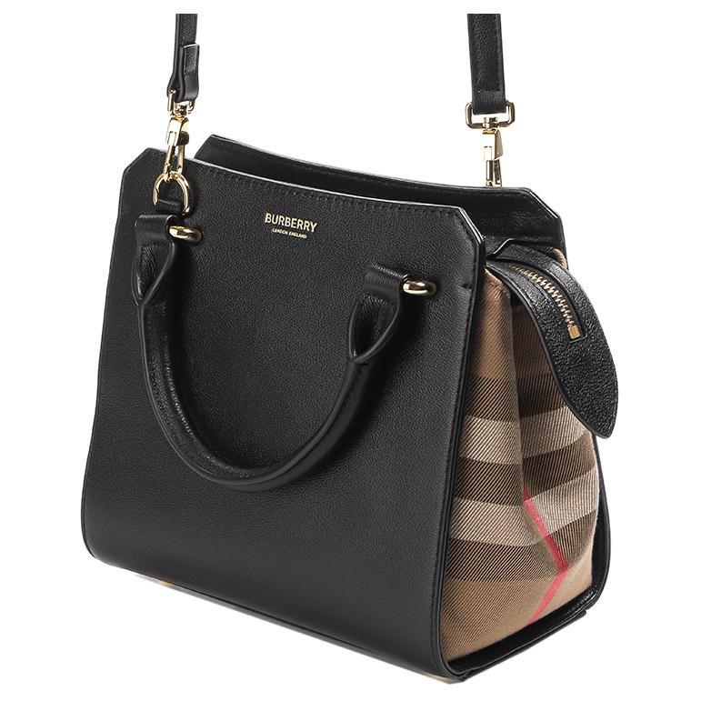 Burberry Design Logo Tracolla Regolabile Staccabile Borsa Tote in Pelle di Vitello Borsa Shopping Donna tote Nera 80840241