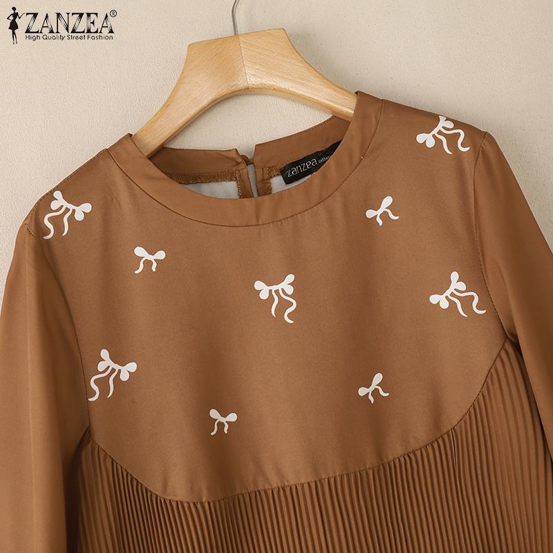 ZANZEA Women Casual Round Neck Long Sleeve Loose Print Blouse