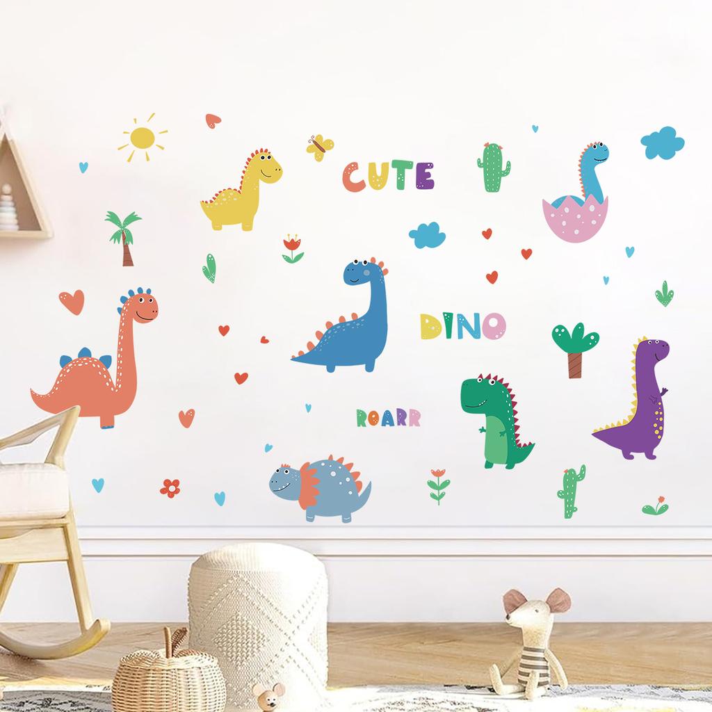 Cartoon Animal Cute Dinosaur Wall Stickers Removable for Kids Room Decoration Background Living Room Baby Nursery Wall Decals