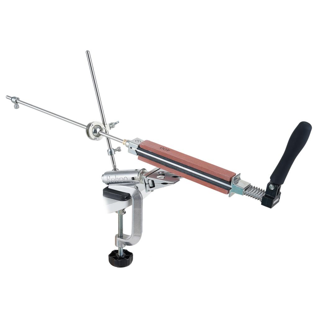 Knife Sharpener, 360 Degree Rotating with 6 Sharpening Stones 180 400 800 1500 2000 3000, 15 Degree Fixed Angle, 180 Degree Reverse Clamp for S