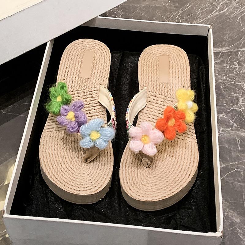 

Новые женские пляжные туфли на толстой подошве из соломы, на танкетке и шлепанцы 40