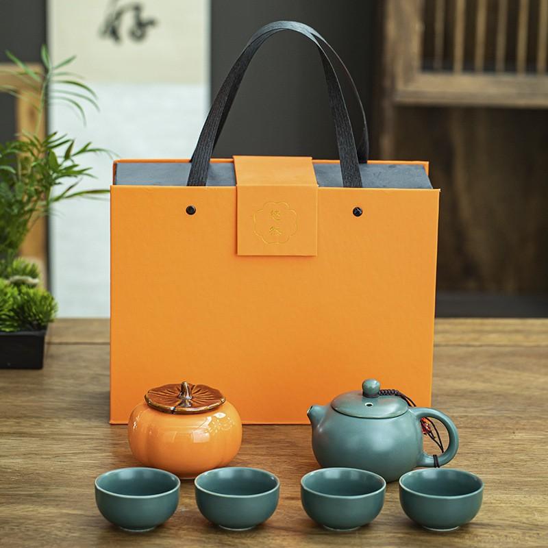 

Dingyao Kung Fu tea set, one pot, four cups, tea cans, small gifts, high-end gift boxes, ceramics, light luxury business gifts