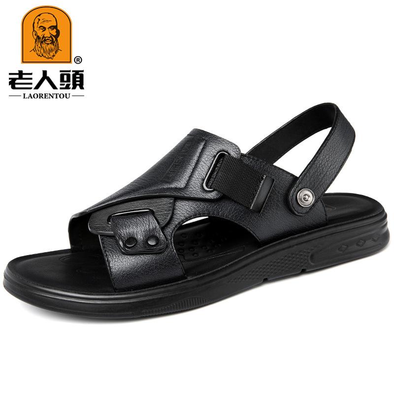 Men's elderly head outdoor sandals first layer cowhide casual non-slip beach shoes leather dual-purpose driving sandals