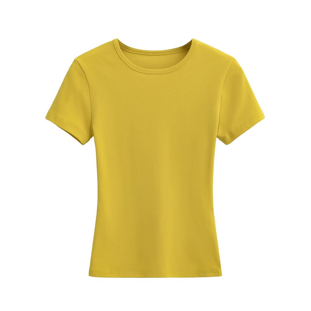Women's Spicy Crew Neck Solid Color Slim Fit T-Shirt - Summer 2025 Collection