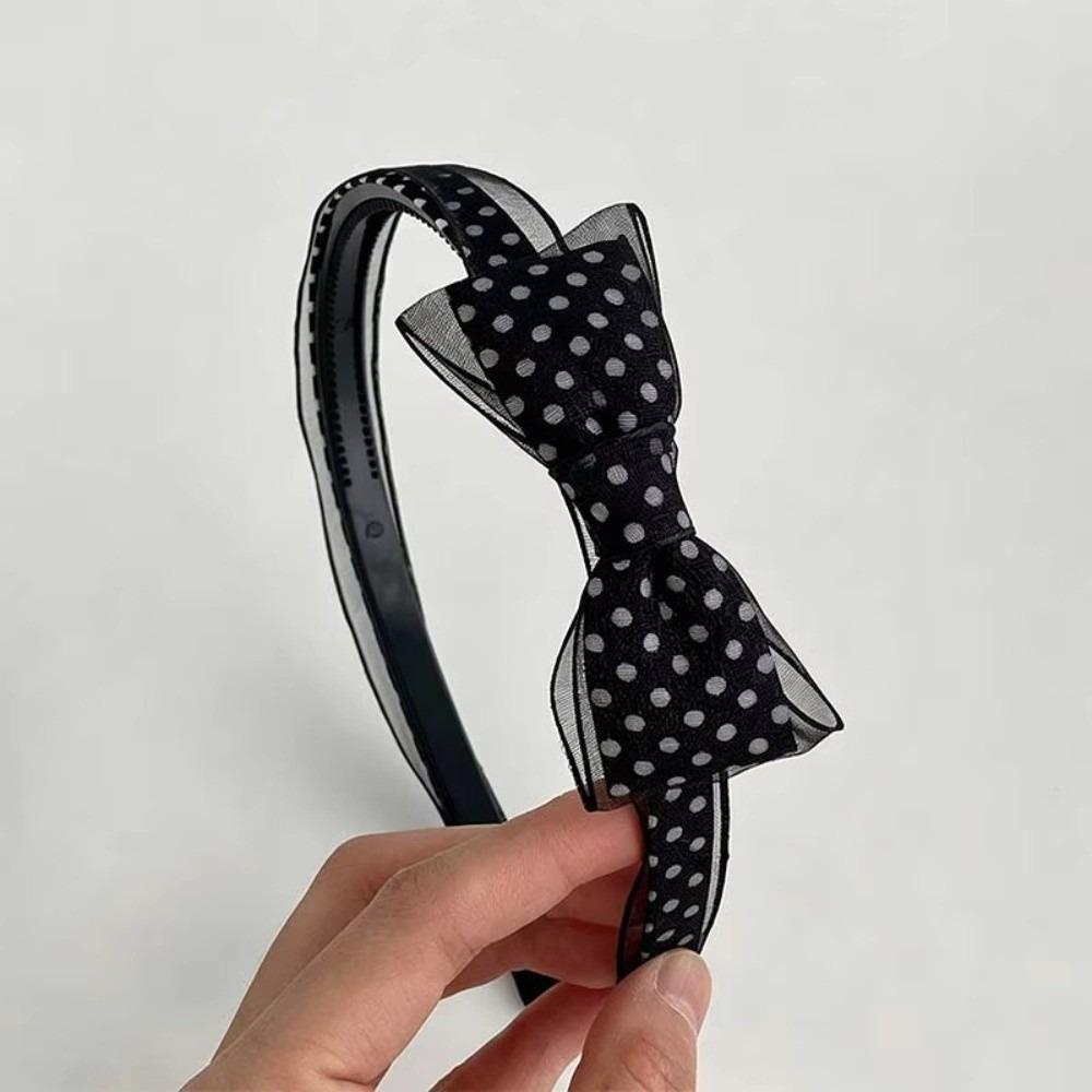 Polka Dot Hair Hoops Organza Fabric Hair Accessories Vintage Bow Headbands For Women