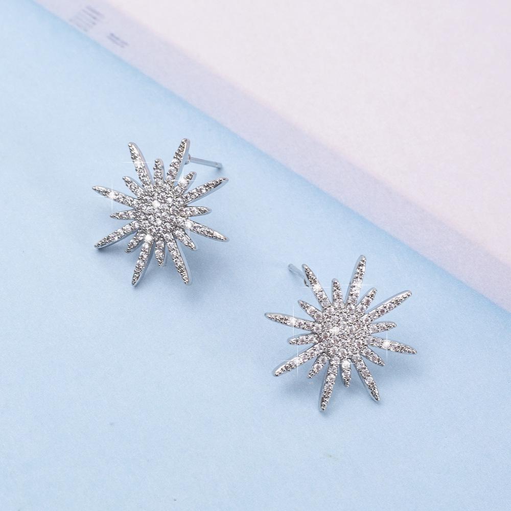 Korean Style Copper Micro-Inlaid Zircon Eight-Pointed Star Earrings for Wedding or Christmas