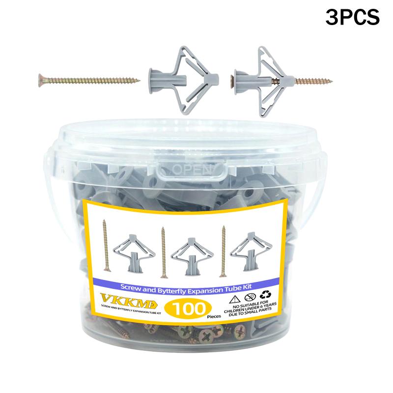 100Pcs Drywall Anchor Kit Hollow Wall Anchors Plasterboard Plugs Screws Butterfly Expansion Tube Pipe