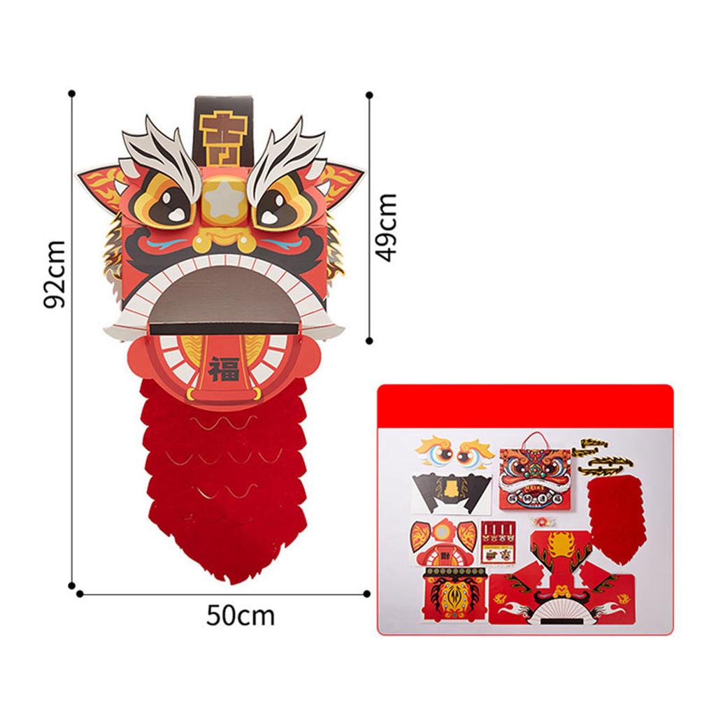 Chinese Lion Dance Head DIY Assembly Interesting Educational Cute Style Paper Decorative Craft