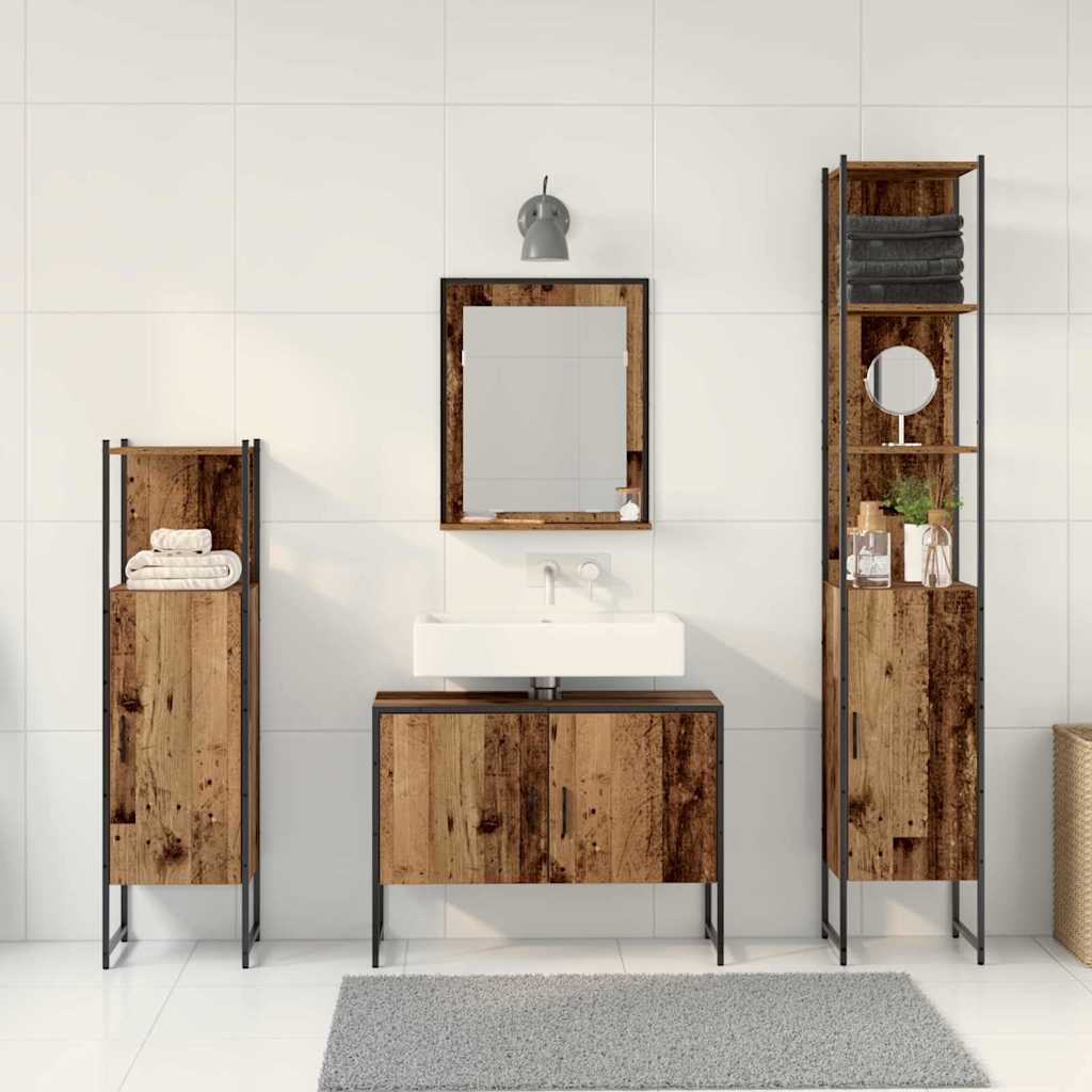 Bathroom Furniture Set with Door Shelf 4 pcs Brown Engineered Wood