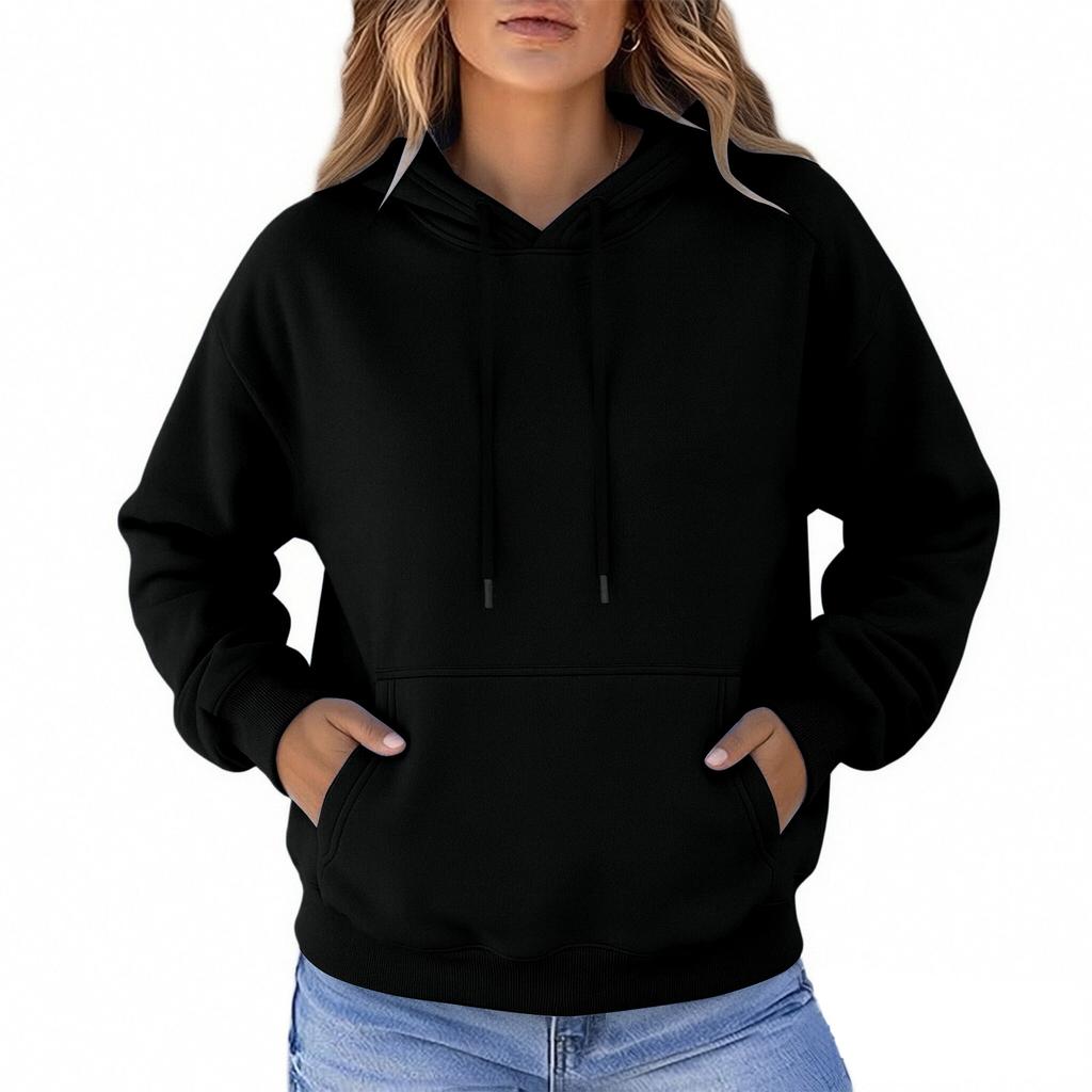 Damen Color Lockere Passform Übergröße Langarm Sweatshirt mit Tasche für Lässige Alltagsmode