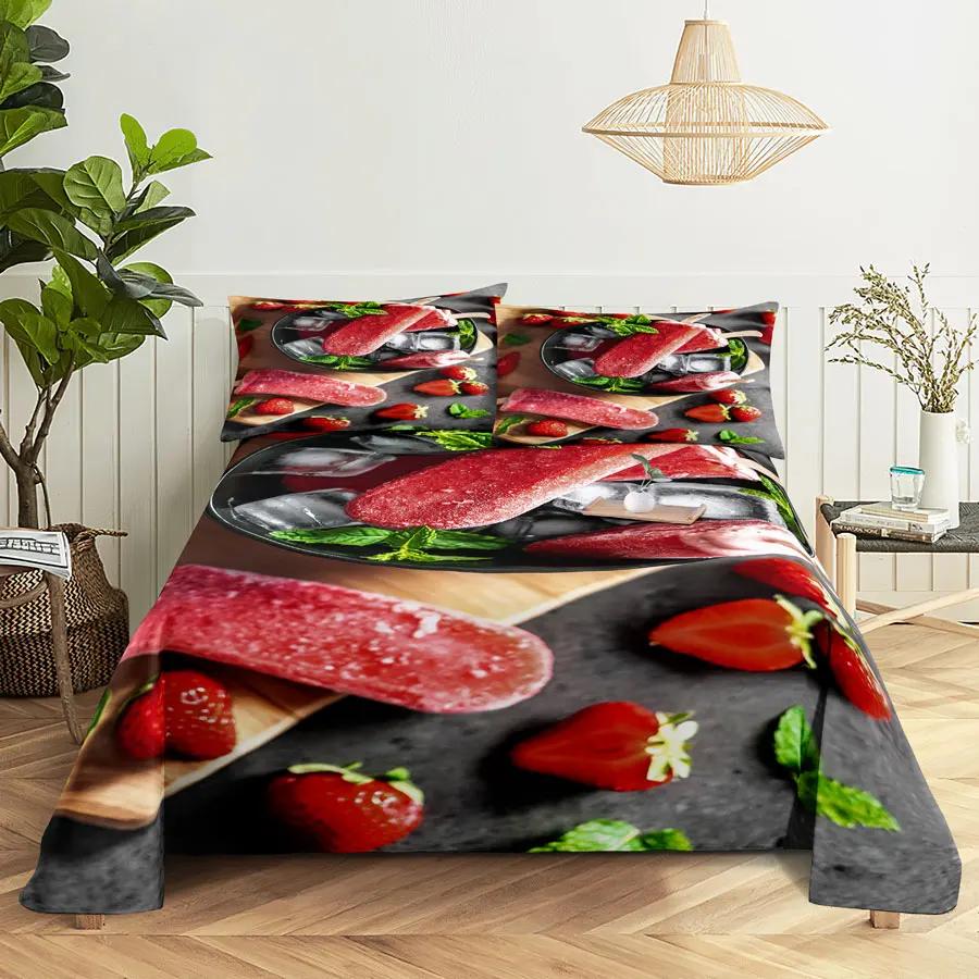 Fruit Bed Sheet Set and Pillow Case Queen King Size Bedding Set Lemon Print Pillowcase for Double Twin Full Single Bed Free Ship
