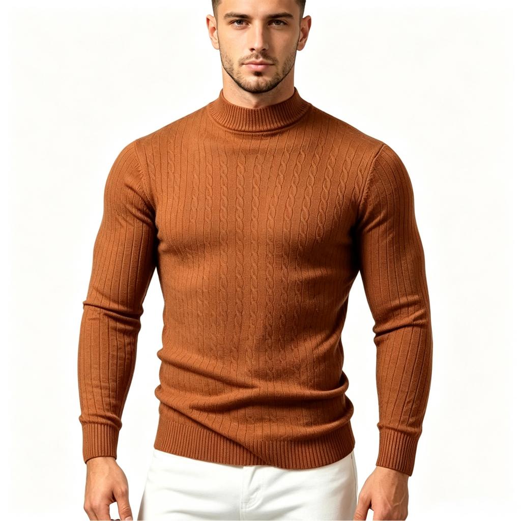 Men's Mock Neck Knit Sweater Color Stretch Pullover for Spring and Fall