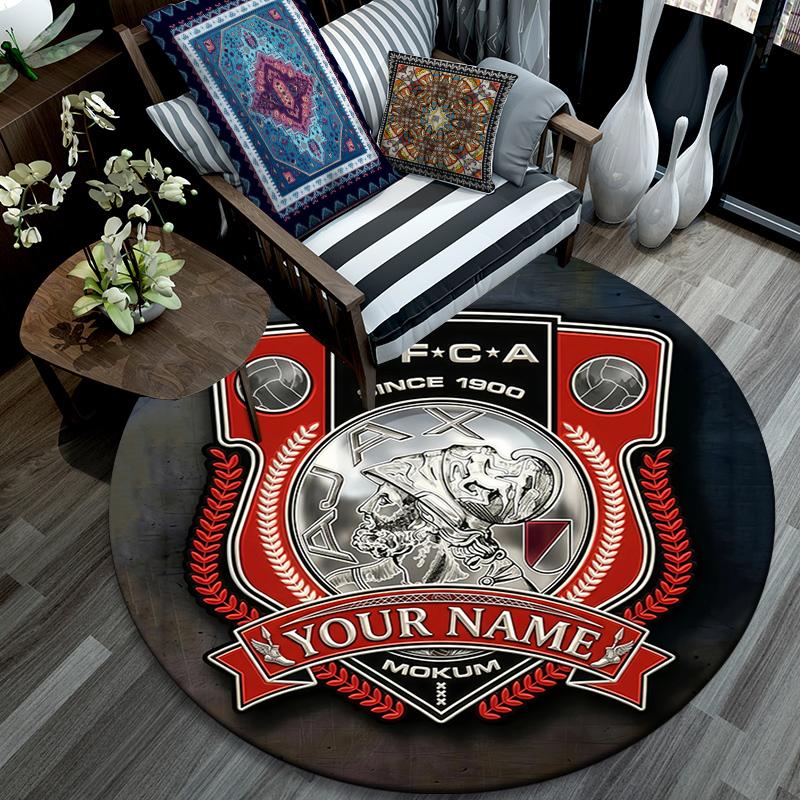 Custom Name,AFC Ajax pattern round rug,Carpet Rug for Living Room Bedroom Playroom ,Non-slip Floor Mat,Holiday Gifts and Birthday Gifts.