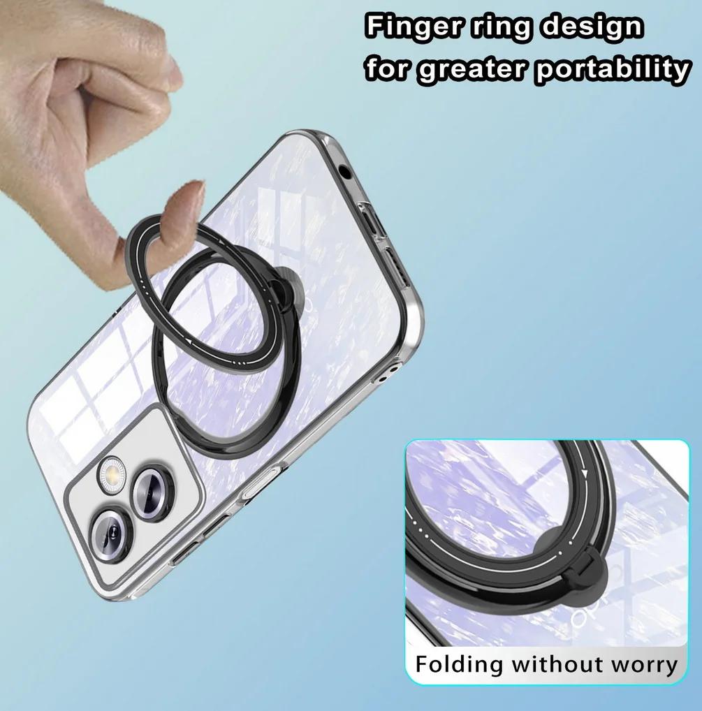 Plating Ring Magnetic Support Transparent Magsafe Phone Case For OPPO A79 A57 A77 A77S A17 A17K A53 A53S 4G 5G Seismic Case