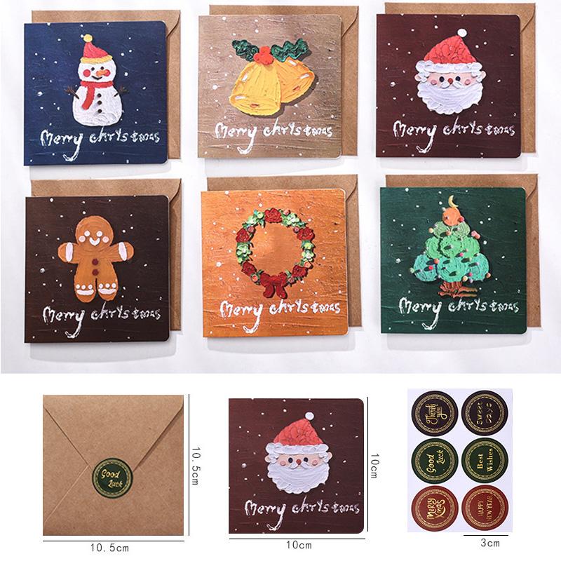 6Set Mini Christmas Greeting Card Christmas Blessing Cards Envelope New Year Postcard Gift Card Birthday Card