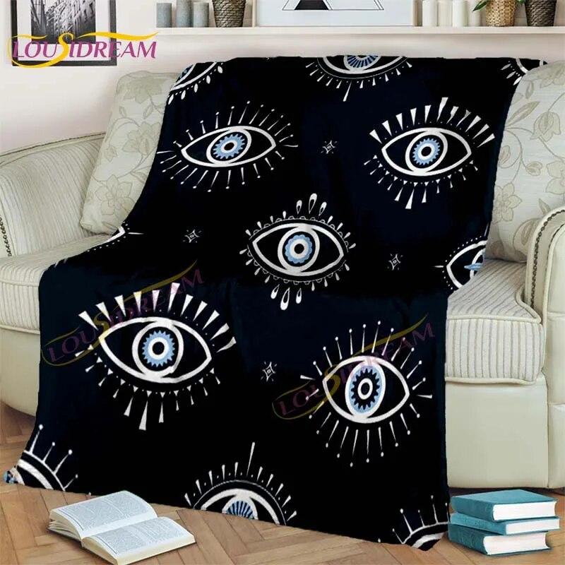 Bule Evil Eye Blanket Hamsa Hand Psychedelic Blanket for Travel Bedding Chair Adult Lightweight Bohemian Style Blanket Tapestry