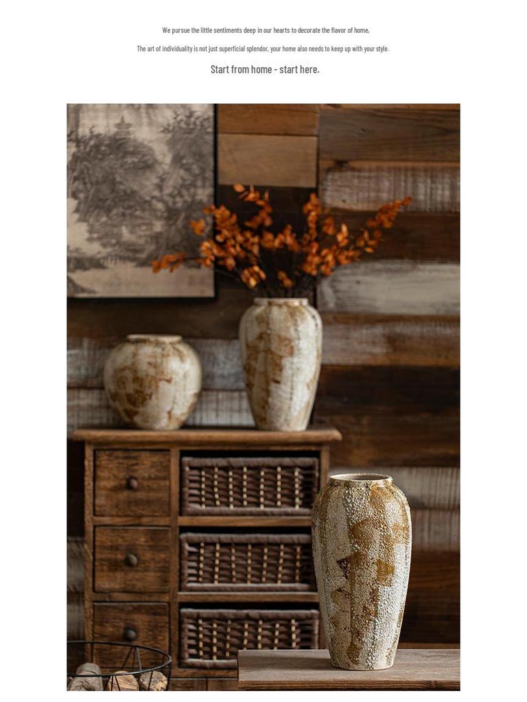 Wabi-Sabi Style Large Ceramic Vase: Rustic Mottled Pottery Jar for Floral Arrangements