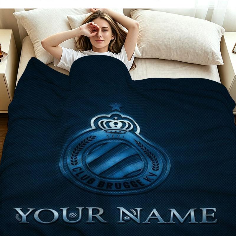 1PC Club Brugge KV Custom Name Patterned Flannel Blanket Suitable For All Seasons for Home Decor Warmth and Comfort Gifts Holiday Present