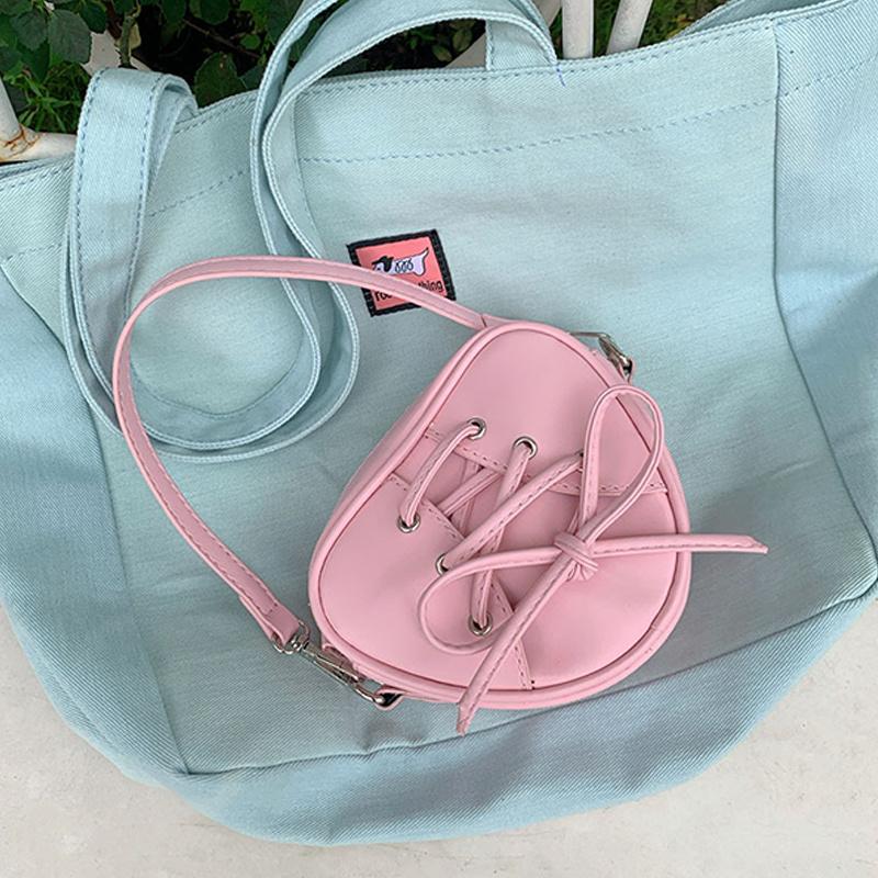 Heart Shape Women's Mini Shoulder Bag Sweet Girls Bowknot Love Crossbody Bags Portable PU Leather Ladies Clutch Purse Handbags CLE