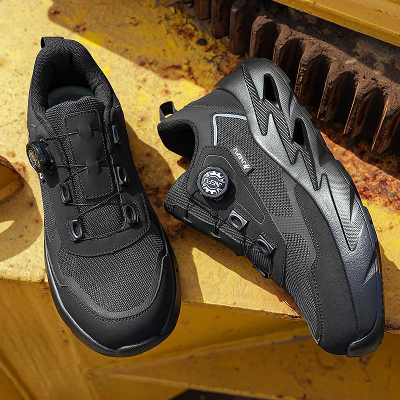 Rotating button Black Work Safety Shoes Anti-smash Anti puncture Work Sneakers Composite toe Protection Shoes Security Boots
