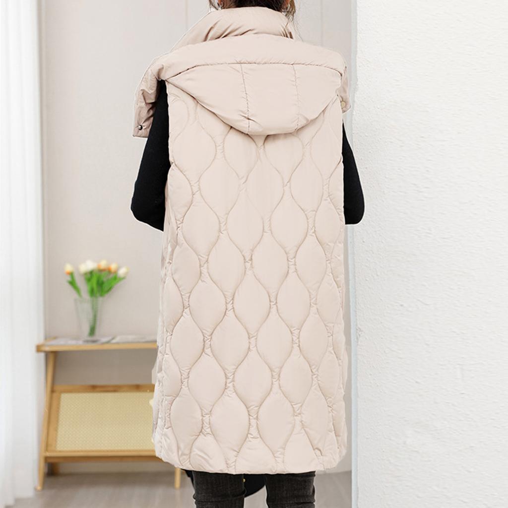 Long Vest Women Sleeveless Hooded Fall Winter Button Down Zip UpVests Jacket Outwear