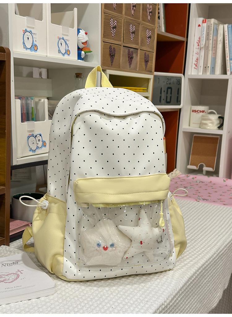 Schoolbag Sakura Milk Fu Polka Dot Weaving Korean Low Saturation Gentle Sense Campus Commuter Versatile Backpack
