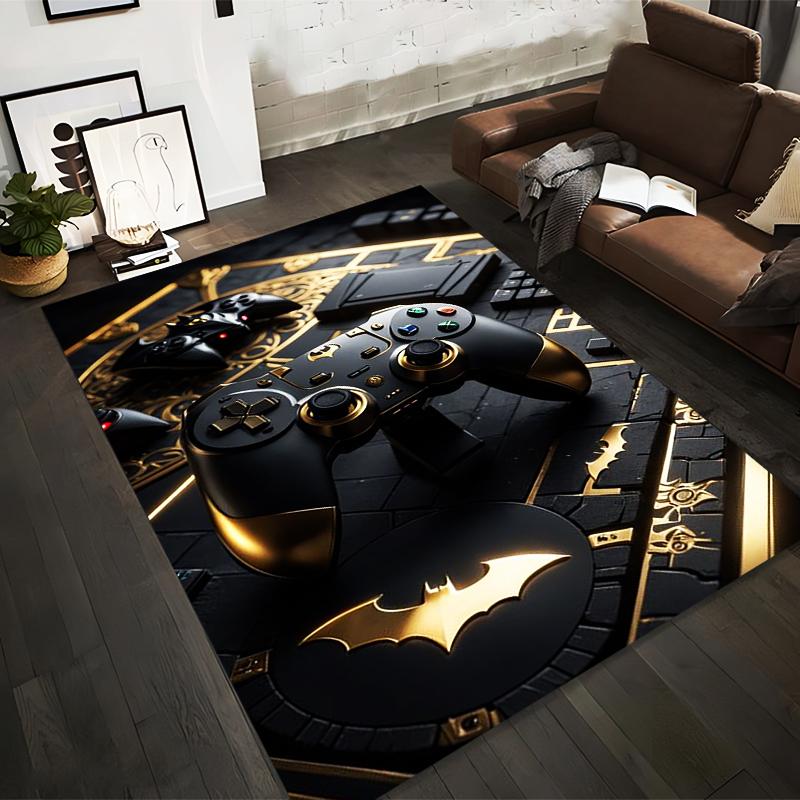 

Game Controller Carpet with Gold Bat Symbol and Geometric Decor. Suitable for use as an anti-slip for living room bedroom sofas 40x60cm( 15x23in )